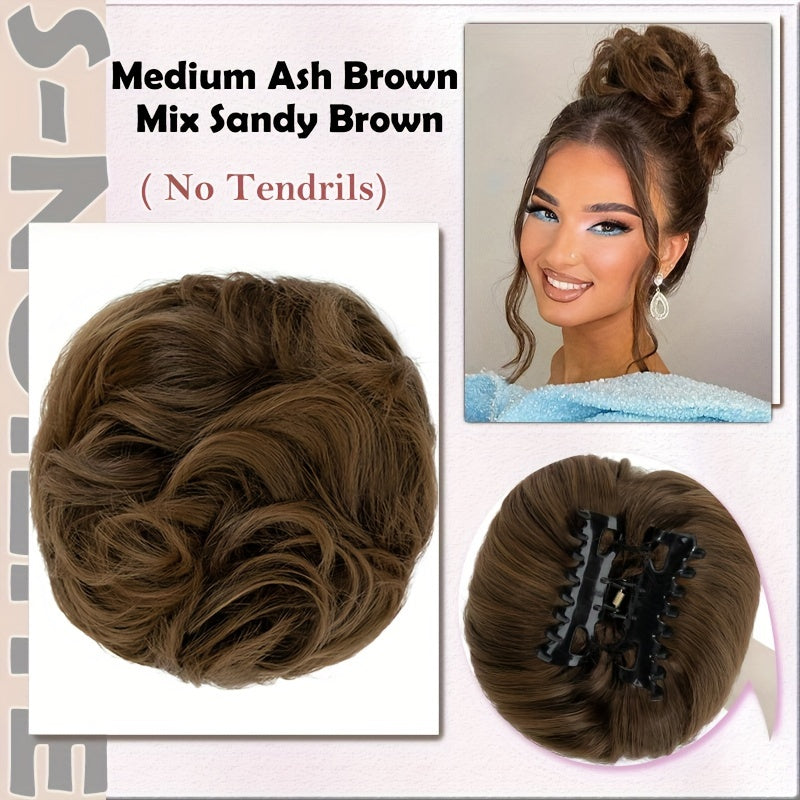 Curly Messy Bun Hair Extension - Easy Stretch, Claw Clip-In Ponytail, Scrunchie Chignon Tray, Soft Hairpieces For Women - Daily, Wedding, Party Use With No Damage, No Shedding, No Tangle Guarantee