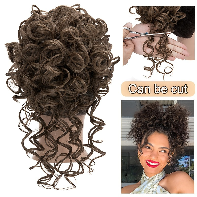 Afro Puff Drawstring Ponytail Extensions Short Kinky Curly Scrunchie Messy Bun Pony Tail Hair Piece Extra Thick Wavy Pony Tails Synthetic Soft Pineapple Updo Hairpiece 8inch/20cm Black, Blonde, Brown, Gray Ombre For Christmas Party Daily Use