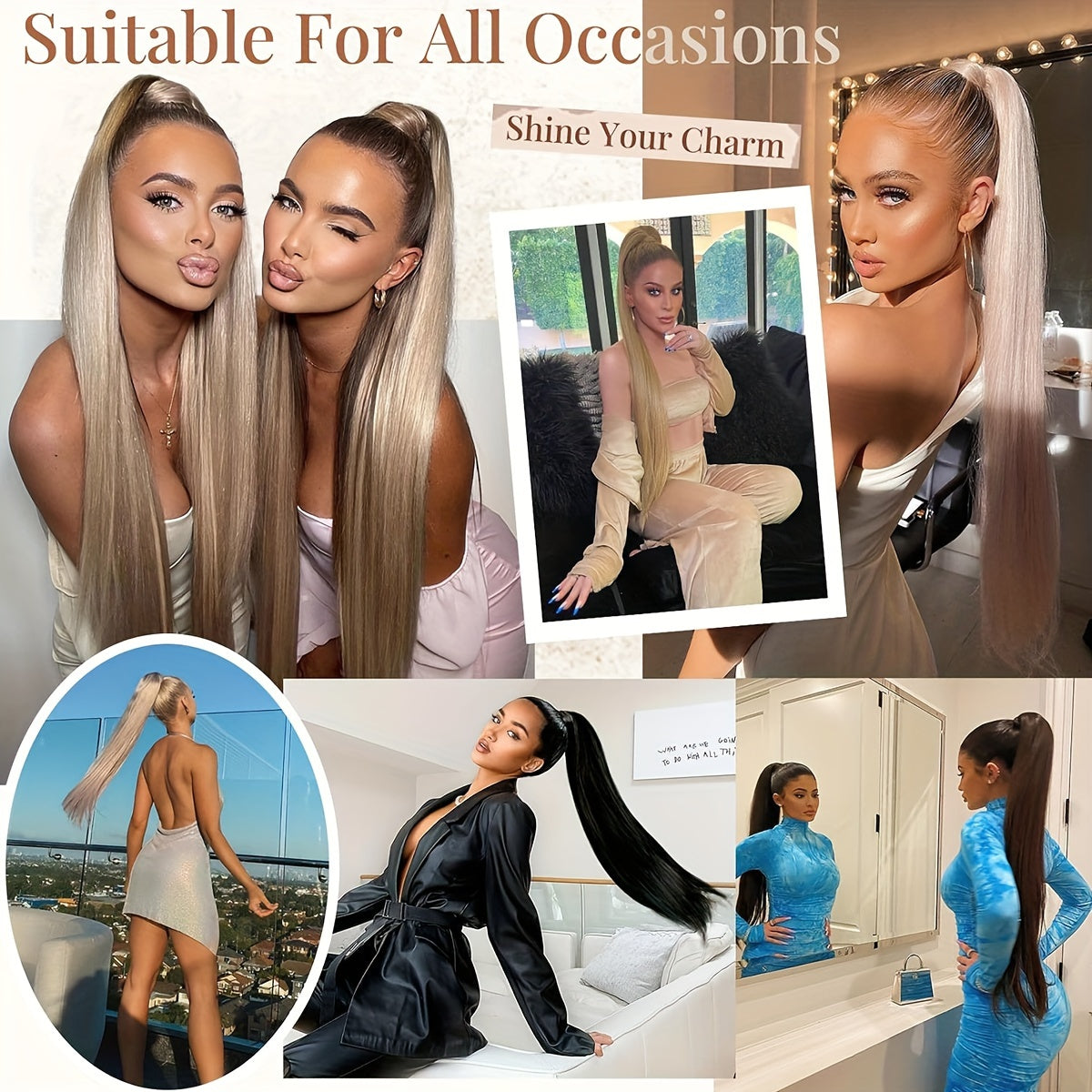 36 Inch Long Synthetic Hair Straight Drawstring Ponytail - Natural Soft Clip for All Hair Types - Fake Ponytails for Women