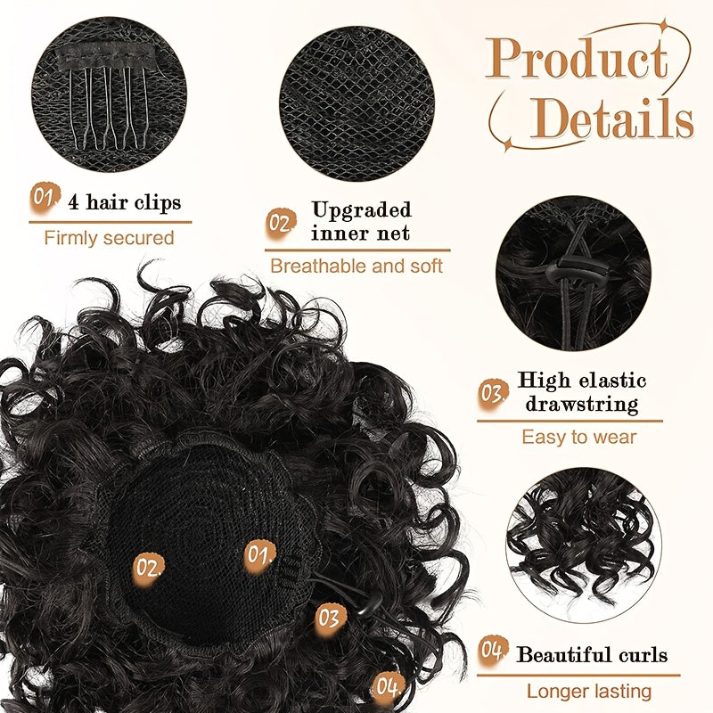 Afro Puff Drawstring Ponytail Extensions Short Kinky Curly Scrunchie Messy Bun Pony Tail Hair Piece Extra Thick Wavy Pony Tails Synthetic Soft Pineapple Updo Hairpiece 8inch/20cm Black, Blonde, Brown, Gray Ombre For Christmas Party Daily Use