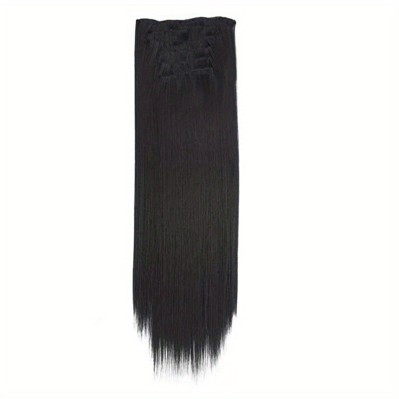 16pcs Long Straight Hair Extensions for Women, Clip-In Synthetic Hairpieces, Natural Look, Easy to Use, Hair Styling Accessories