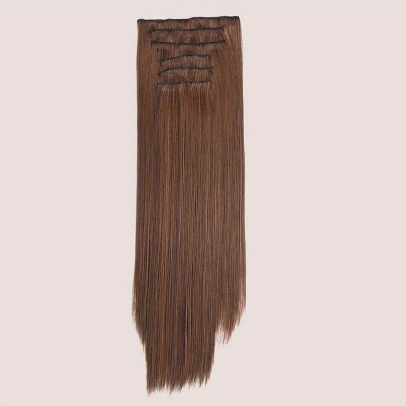 16pcs Long Straight Hair Extensions for Women, Clip-In Synthetic Hairpieces, Natural Look, Easy to Use, Hair Styling Accessories