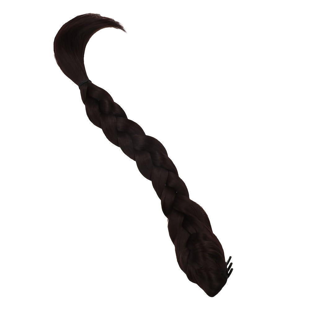 Synthetic High Ponytail Braid Extension, Clip-in Half-Tied Long Curly Hairpiece, Natural Fluffy New Chinese Style Braided Twist, High-Temperature Fiber, Safe Clips for All Hair Type