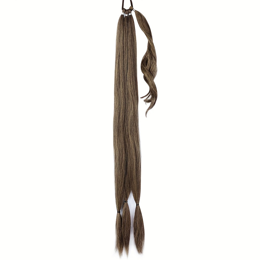 1pc Elegant 81.28 cm Long Straight Braid Ponytail Extension, High Temperature Fiber Synthetic Hairpiece with Elastic Tie for Women, Daily Use, Versatile Hairpiece|Elegant Braid|Elastic Tie Attachment, Hair Accessories