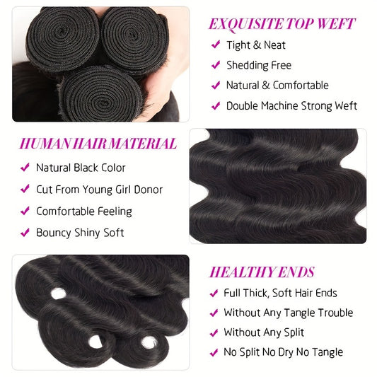 12A Body Wave Bundles Human Hair Human Hair Bundles 100% Unprocessed Brazilian Virgin Hair 3 Bundles Weave for Women Natural Color