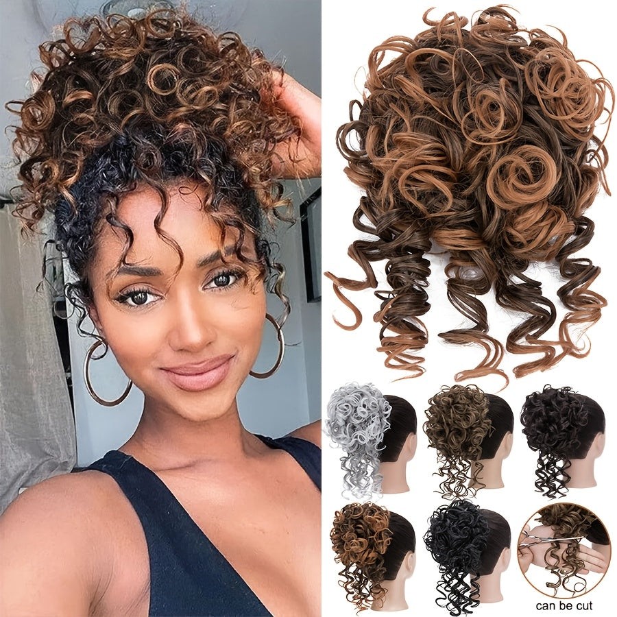 Afro Puff Drawstring Ponytail Extensions Short Kinky Curly Scrunchie Messy Bun Pony Tail Hair Piece Extra Thick Wavy Pony Tails Synthetic Soft Pineapple Updo Hairpiece 8inch/20cm Black, Blonde, Brown, Gray Ombre For Christmas Party Daily Use