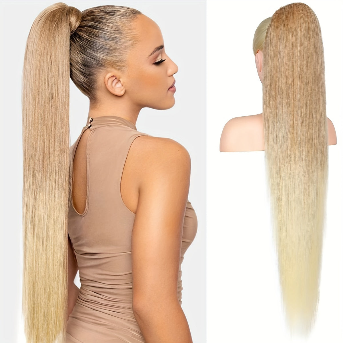 36 Inch Long Synthetic Hair Straight Drawstring Ponytail - Natural Soft Clip for All Hair Types - Fake Ponytails for Women