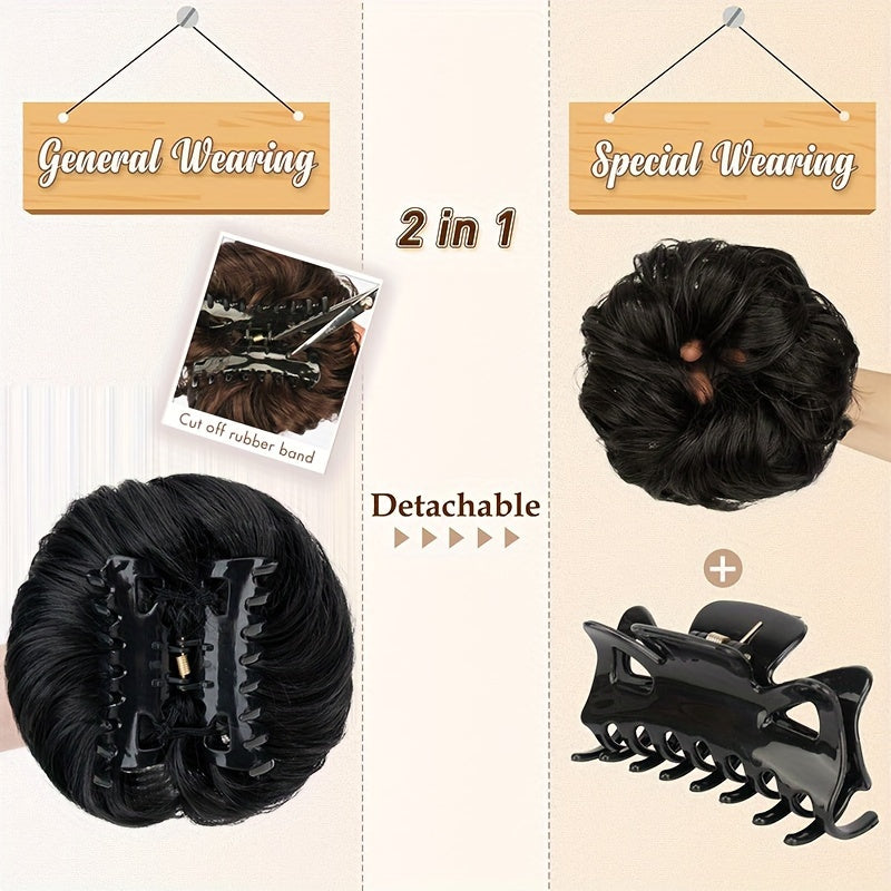 Curly Messy Bun Hair Extension - Easy Stretch, Claw Clip-In Ponytail, Scrunchie Chignon Tray, Soft Hairpieces For Women - Daily, Wedding, Party Use With No Damage, No Shedding, No Tangle Guarantee