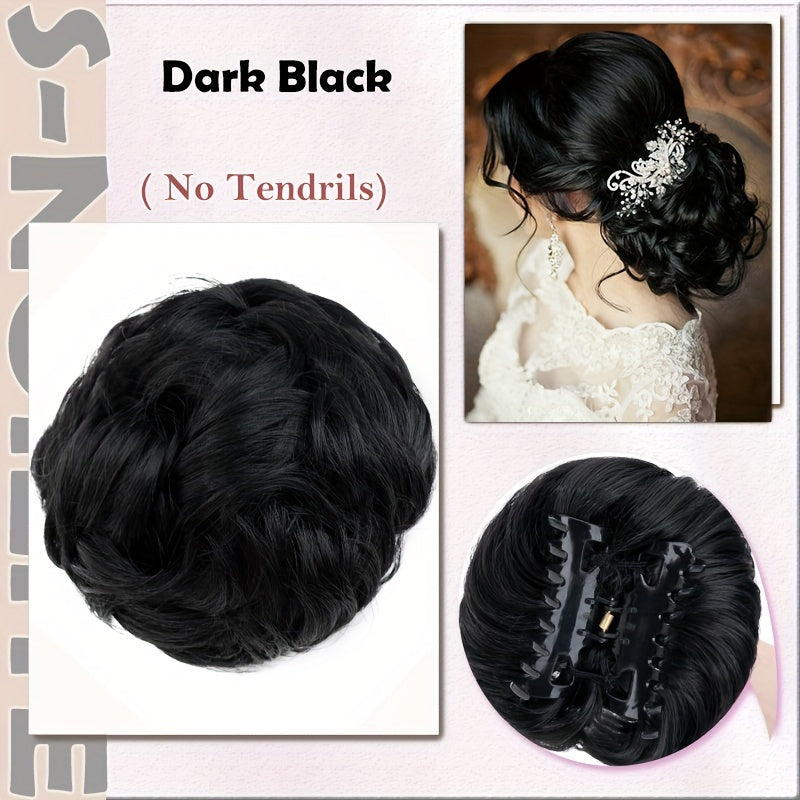 Curly Messy Bun Hair Extension - Easy Stretch, Claw Clip-In Ponytail, Scrunchie Chignon Tray, Soft Hairpieces For Women - Daily, Wedding, Party Use With No Damage, No Shedding, No Tangle Guarantee