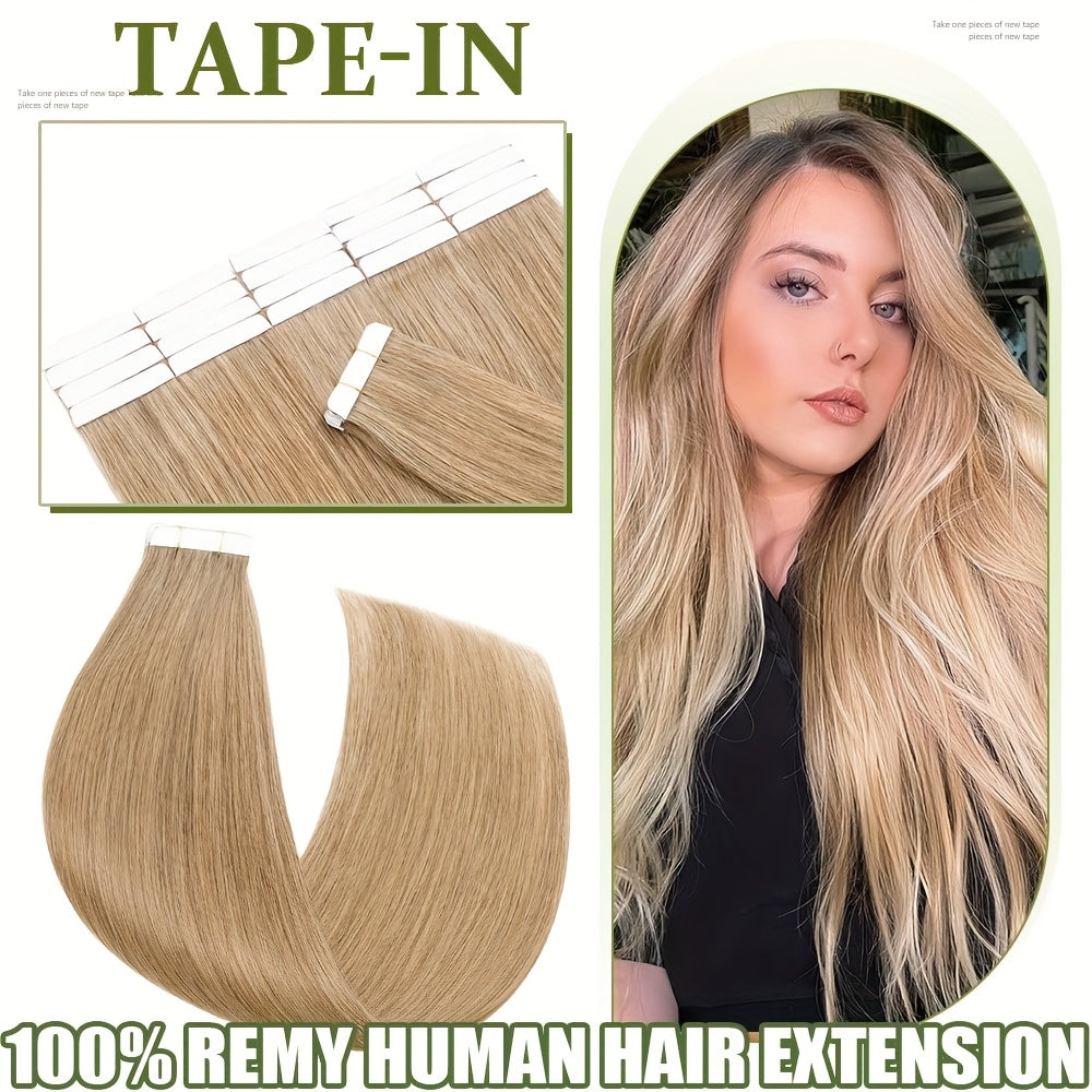50g/pack 20pcs Tape In Human Hair Extensions 100% Brazilian Human Hair Tape In Extensions Straight Light Beige Weft 100% Remy Seamless Design Human Hair Extensions for Women 35.56-60.96 cm Date Gift Cosplay