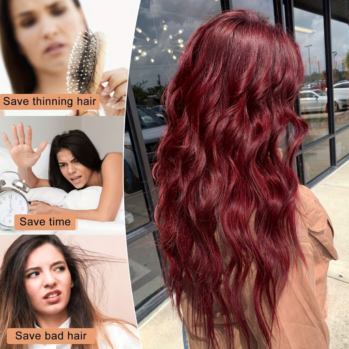4pcs, 22 Inch Wine Red Color Clip in Hair Extensions 4pcs Black Brown Thick Highlighted Hairpieces Long Wave Clip in Hair Pieces Full Head Synthetic Hair Extension for Women