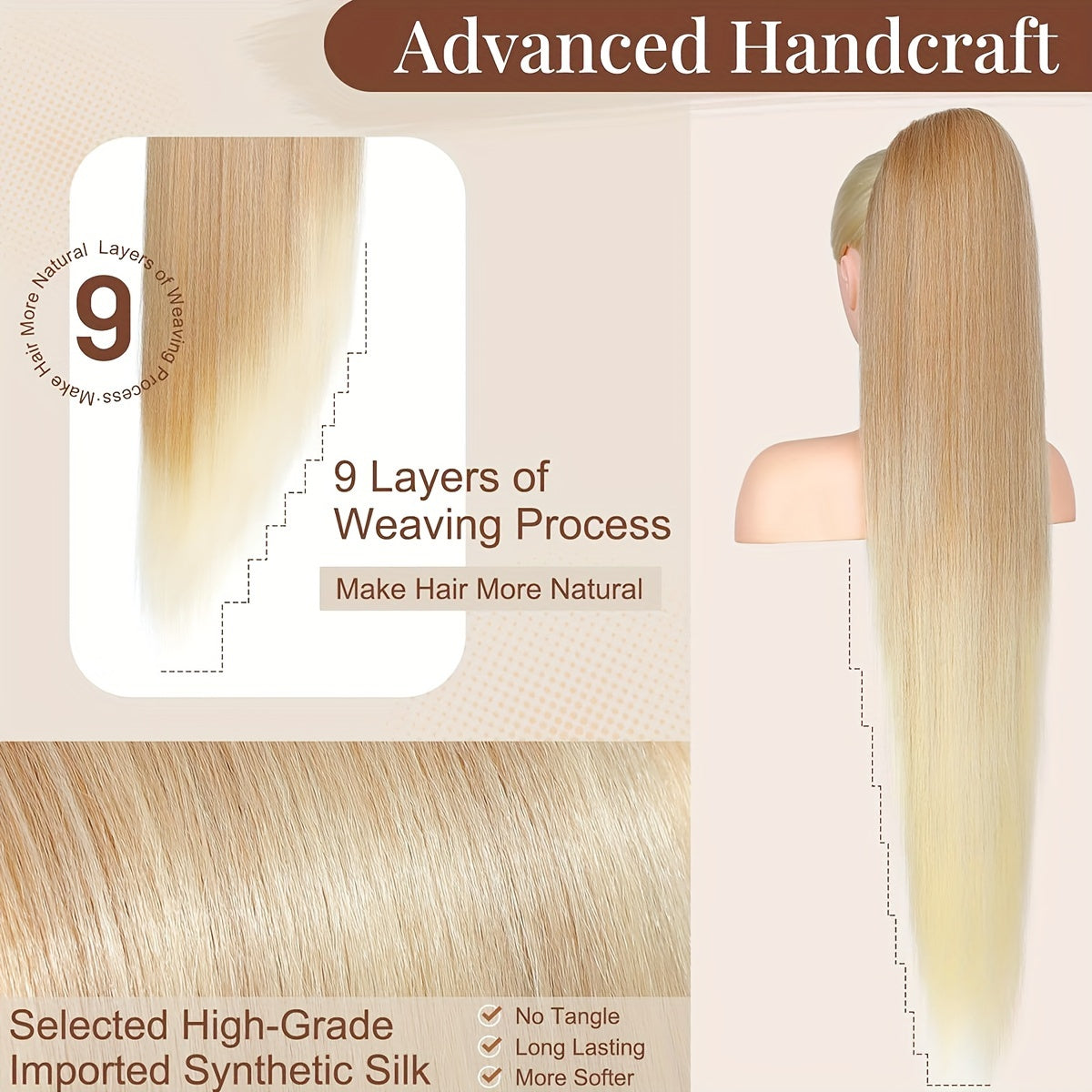 36 Inch Long Synthetic Hair Straight Drawstring Ponytail - Natural Soft Clip for All Hair Types - Fake Ponytails for Women