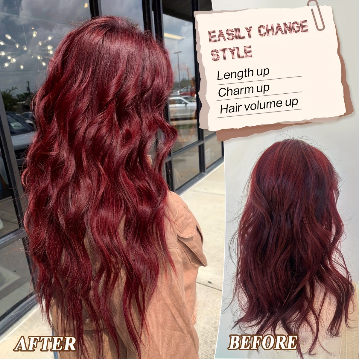 4pcs, 22 Inch Wine Red Color Clip in Hair Extensions 4pcs Black Brown Thick Highlighted Hairpieces Long Wave Clip in Hair Pieces Full Head Synthetic Hair Extension for Women