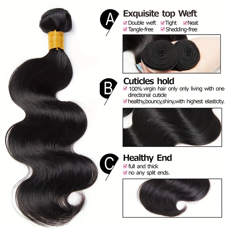 12A Body Wave Bundles Human Hair Human Hair Bundles 100% Unprocessed Brazilian Virgin Hair 3 Bundles Weave for Women Natural Color