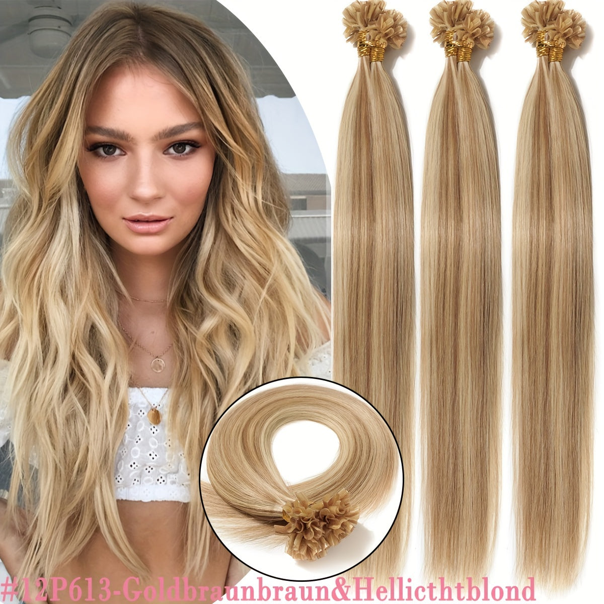 50 Strands/ 50 Gram Keratin Fushion Human Hair Extensions 100% Real Hair U tip Extensions Keratin U Tip Hair Extensions Nail Tips 40.64cm-60.96cm Pre Bonded U Tip Hair Extensions Human Hair