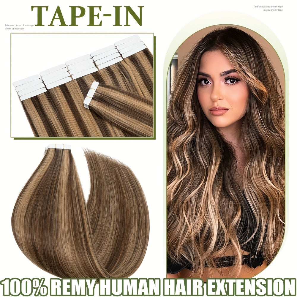 50g/pack 20pcs Tape In Human Hair Extensions 100% Brazilian Human Hair Tape In Extensions Straight Light Beige Weft 100% Remy Seamless Design Human Hair Extensions for Women 35.56-60.96 cm Date Gift Cosplay