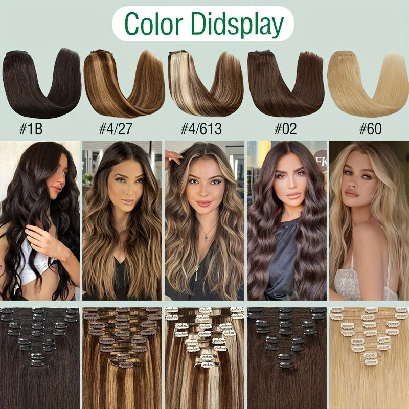 [8pcs 18clips Hair Extensions] 8pcs 18clips Double Weft Hair Extensions - Straight Smooth Long Hairpiece (16-22inch) | Natural Look, Multiple Colors | Perfect for Daily Wear & Special Occasions, Versatile for All Face Types, Light Beige