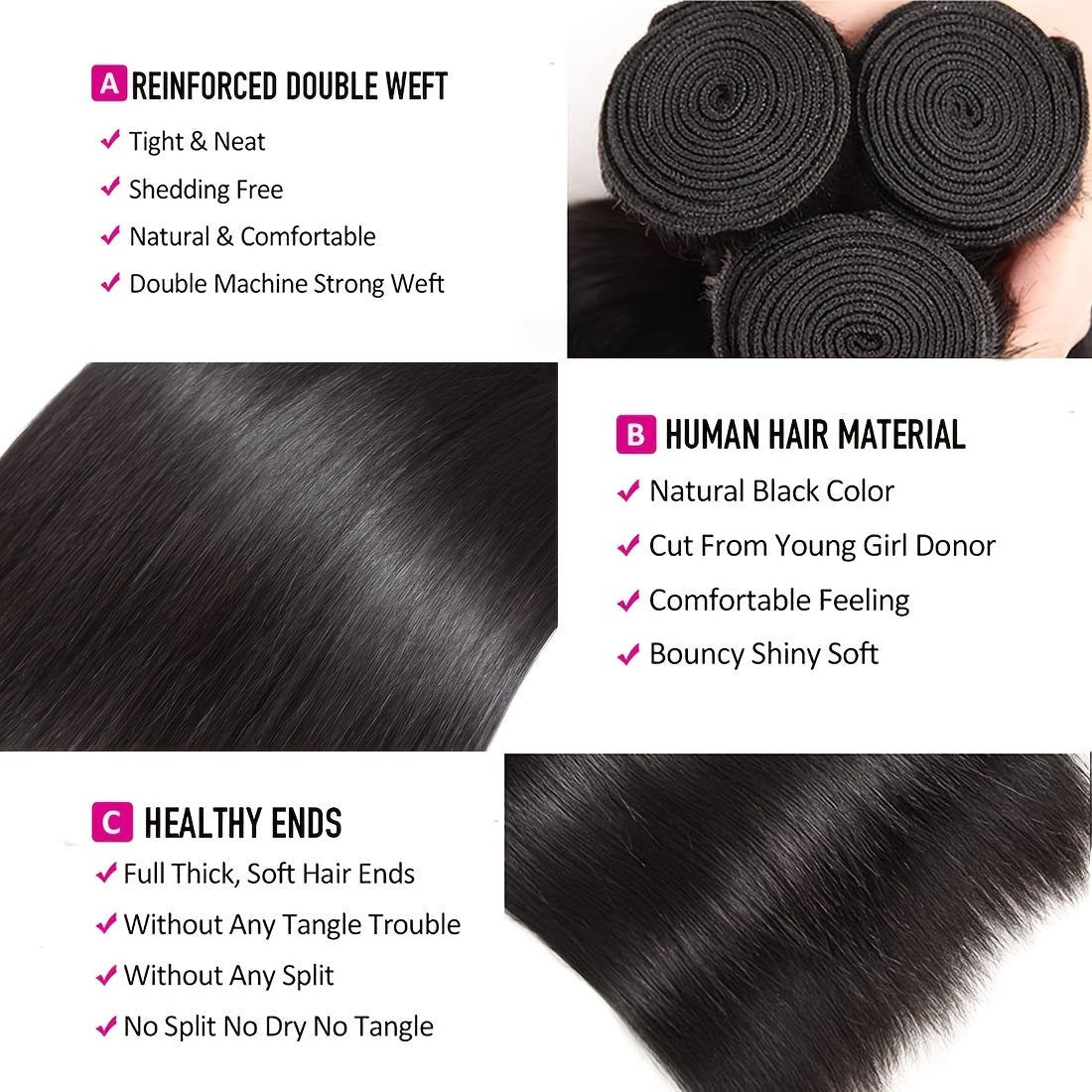 100% Unprocessed Virgin Hair Straight Weave Bundles Human Hair 3 Bundles Deals