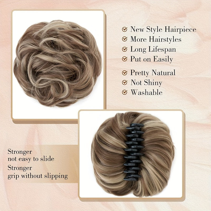 Curly Messy Bun Hair Extension - Easy Stretch, Claw Clip-In Ponytail, Scrunchie Chignon Tray, Soft Hairpieces For Women - Daily, Wedding, Party Use With No Damage, No Shedding, No Tangle Guarantee