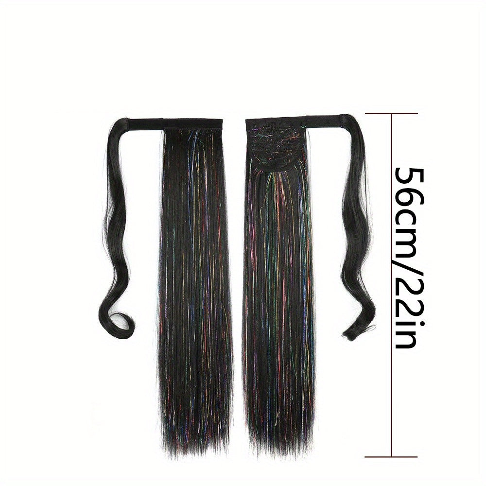 1pc Wig Piece Fashion Colorful Ponytail Golden and Silvery Low Temperature Fiber Magic Tape Straight Hair Ponytail Natural Traceless Synthetic Straight Hair Braid