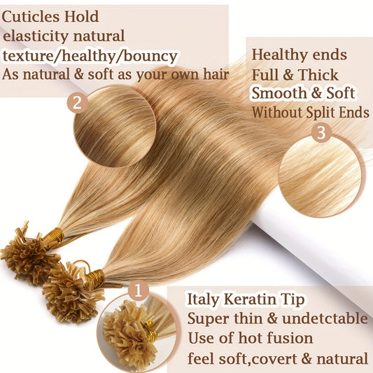 50 Strands/ 50 Gram Keratin Fushion Human Hair Extensions 100% Real Hair U tip Extensions Keratin U Tip Hair Extensions Nail Tips 40.64cm-60.96cm Pre Bonded U Tip Hair Extensions Human Hair