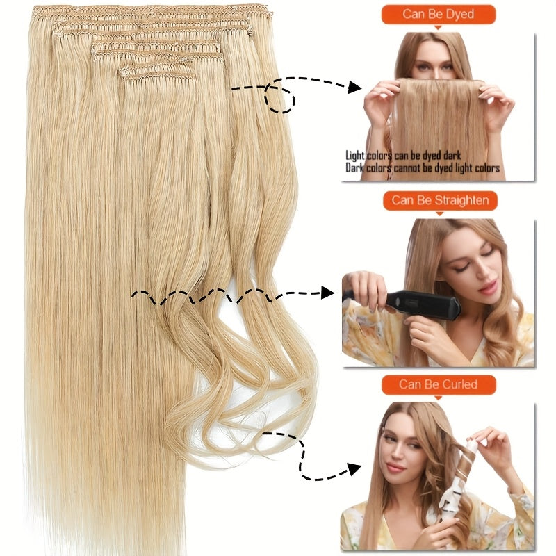 [8pcs 18clips Hair Extensions] 8pcs 18clips Double Weft Hair Extensions - Straight Smooth Long Hairpiece (16-22inch) | Natural Look, Multiple Colors | Perfect for Daily Wear & Special Occasions, Versatile for All Face Types, Light Beige