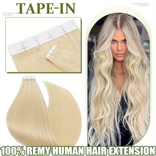 50g/pack 20pcs Tape In Human Hair Extensions 100% Brazilian Human Hair Tape In Extensions Straight Light Beige Weft 100% Remy Seamless Design Human Hair Extensions for Women 35.56-60.96 cm Date Gift Cosplay