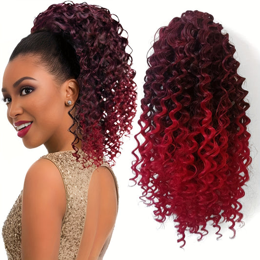 Women'S High-Temperature Fiber Curly Wave Ponytail Hair Extensions, 40.64 cm, Vacation Style, Drawstring and Clip-in Design, Fluffy Texture, Fashionable Synthetic Hairpiece