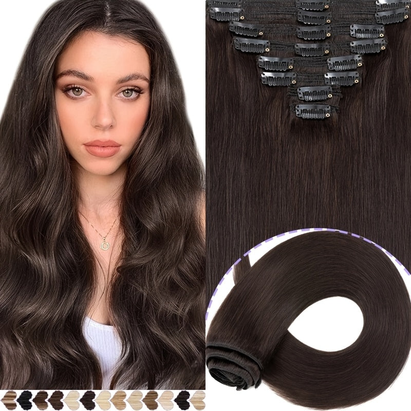 [8pcs 18clips Hair Extensions] 8pcs 18clips Double Weft Hair Extensions - Straight Smooth Long Hairpiece (16-22inch) | Natural Look, Multiple Colors | Perfect for Daily Wear & Special Occasions, Versatile for All Face Types, Light Beige