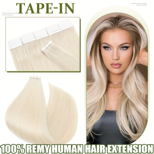 50g/pack 20pcs Tape In Human Hair Extensions 100% Brazilian Human Hair Tape In Extensions Straight Light Beige Weft 100% Remy Seamless Design Human Hair Extensions for Women 35.56-60.96 cm Date Gift Cosplay