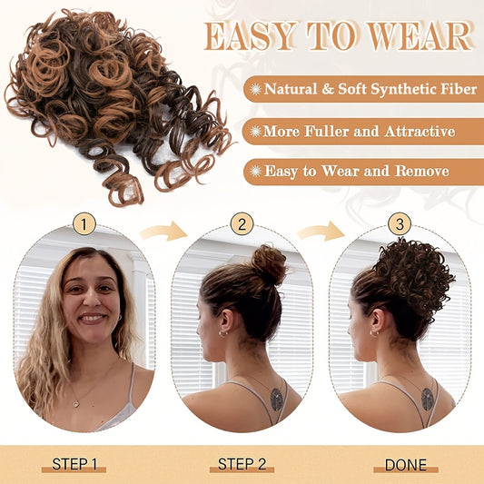 Afro Puff Drawstring Ponytail Extensions Short Kinky Curly Scrunchie Messy Bun Pony Tail Hair Piece Extra Thick Wavy Pony Tails Synthetic Soft Pineapple Updo Hairpiece 8inch/20cm Black, Blonde, Brown, Gray Ombre For Christmas Party Daily Use