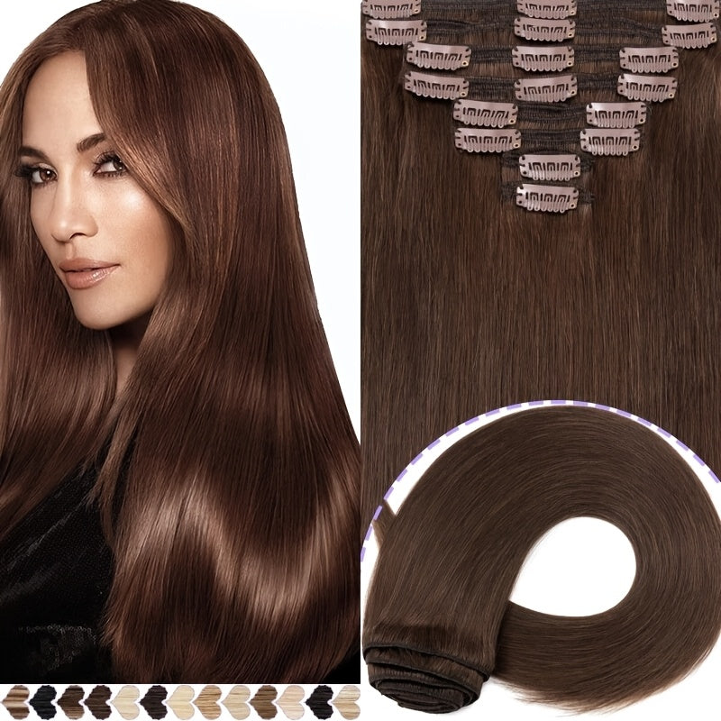 [8pcs 18clips Hair Extensions] 8pcs 18clips Double Weft Hair Extensions - Straight Smooth Long Hairpiece (16-22inch) | Natural Look, Multiple Colors | Perfect for Daily Wear & Special Occasions, Versatile for All Face Types, Light Beige