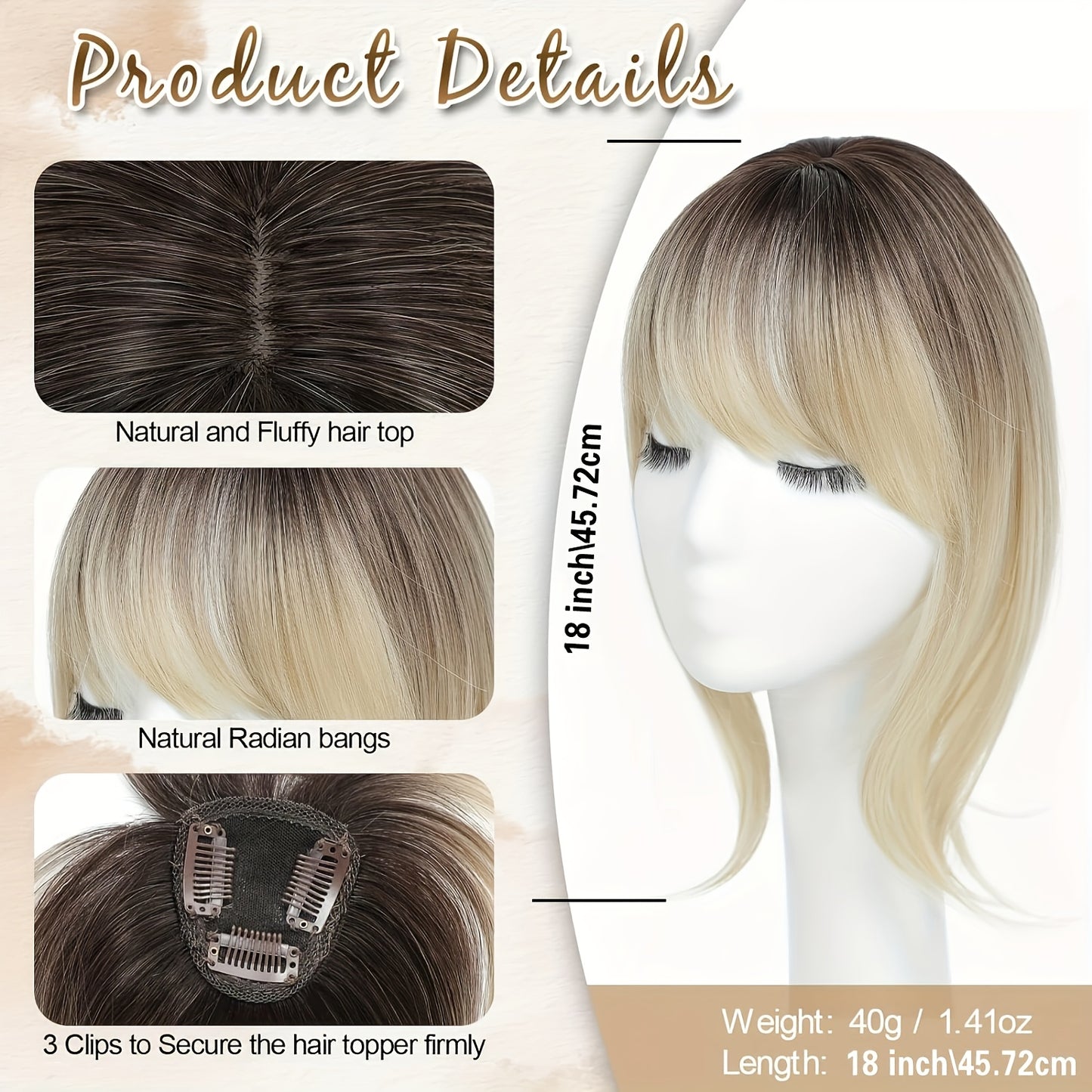 Clip in Bangs Bangs with Hair, 360° Cover Clip in Bangs Hair Clip in Hair Extensions, Blonde with Dark Root Hair Bangs for Women French Bangs with Hairpieces Clip in Bangs for Daily Wear