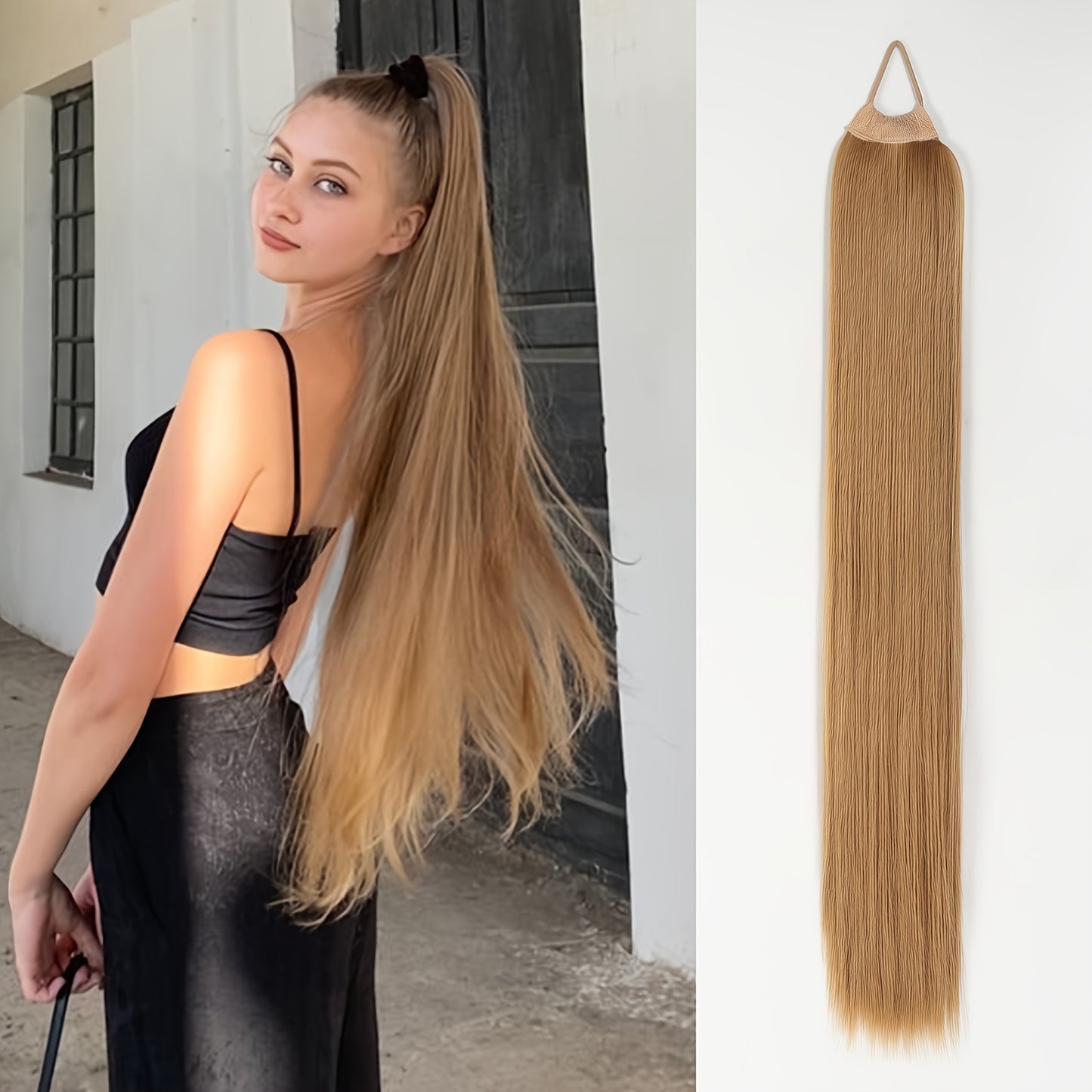 Ponytail Extensions Featuring a Flexible Elastic Band, Suitable for Women, Measuring 71.12 cm in Length with Straight, Soft, And Natural-Looking Synthetic Ponytails Available in Mixed Shades of Blonde, Brown, Red, And Silvery.