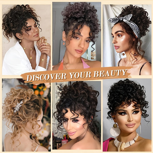 Afro Puff Drawstring Ponytail Extensions Short Kinky Curly Scrunchie Messy Bun Pony Tail Hair Piece Extra Thick Wavy Pony Tails Synthetic Soft Pineapple Updo Hairpiece 8inch/20cm Black, Blonde, Brown, Gray Ombre For Christmas Party Daily Use