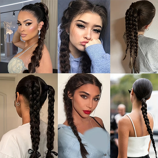 BENEHAIR Long Braid Ponytail Extension With Hair Tie Straight Soft Synthetic Hair Pieces Hair Extensions Braid Pony Tail Fluffy Natural Soft Synthetic Hairpieces For Women Daily Wear, 60.96 cm 1Pcs