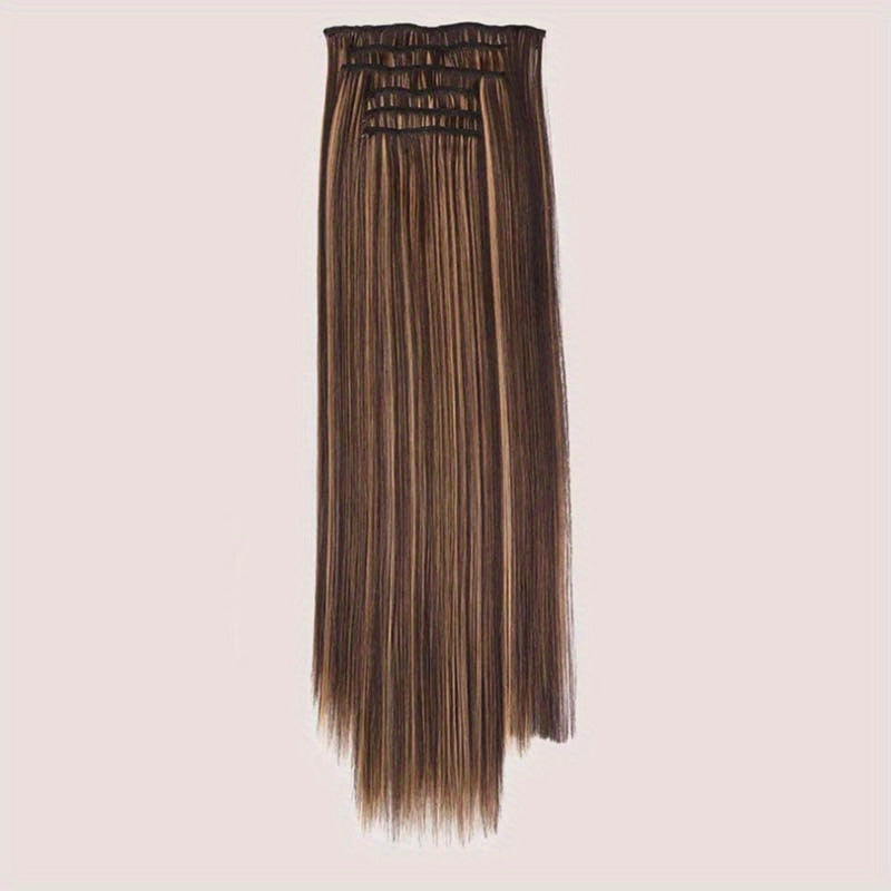16pcs Long Straight Hair Extensions for Women, Clip-In Synthetic Hairpieces, Natural Look, Easy to Use, Hair Styling Accessories