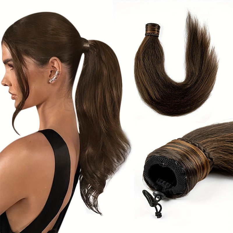 Straight Synthetic Hairpiece - Elegant Brown Ponytail Extension for All Hair Types, Perfect for Halloween & Autumn