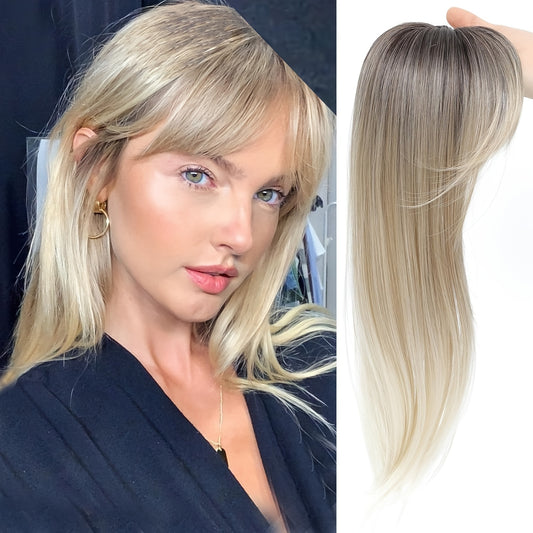 Clip in Bangs Bangs with Hair, 360° Cover Clip in Bangs Hair Clip in Hair Extensions, Blonde with Dark Root Hair Bangs for Women French Bangs with Hairpieces Clip in Bangs for Daily Wear
