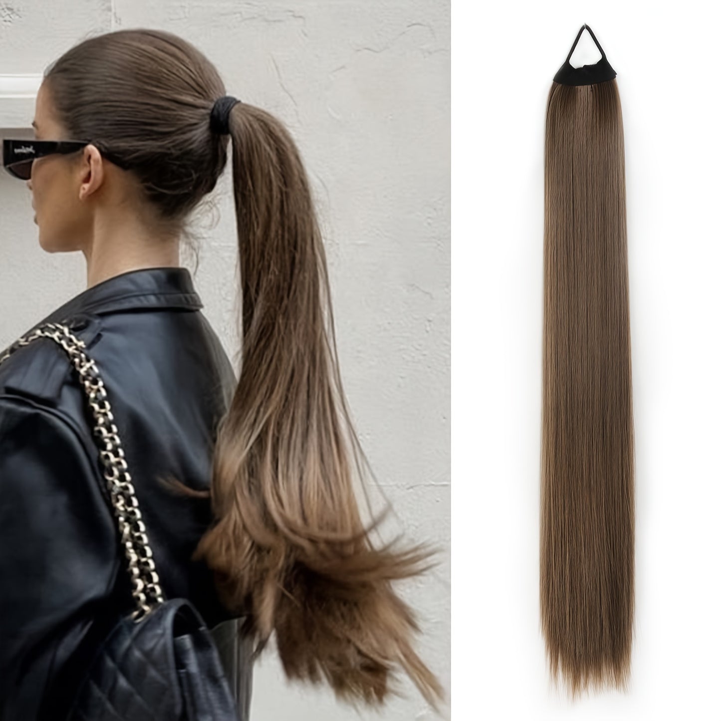 Ponytail Extensions Featuring a Flexible Elastic Band, Suitable for Women, Measuring 71.12 cm in Length with Straight, Soft, And Natural-Looking Synthetic Ponytails Available in Mixed Shades of Blonde, Brown, Red, And Silvery.
