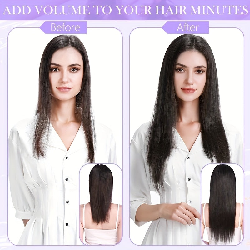 [8pcs 18clips Hair Extensions] 8pcs 18clips Double Weft Hair Extensions - Straight Smooth Long Hairpiece (16-22inch) | Natural Look, Multiple Colors | Perfect for Daily Wear & Special Occasions, Versatile for All Face Types, Light Beige