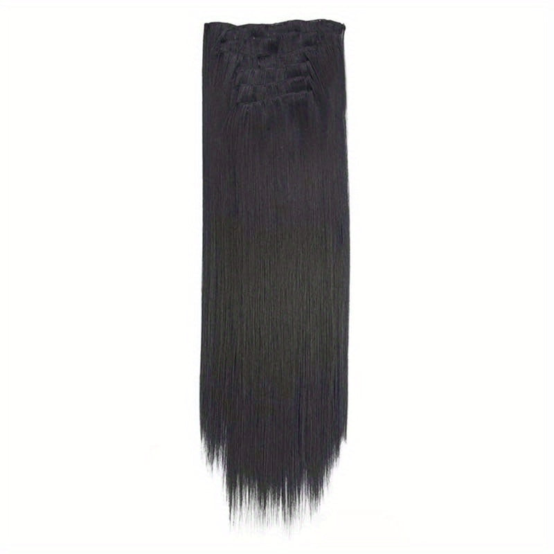 16pcs Long Straight Hair Extensions for Women, Clip-In Synthetic Hairpieces, Natural Look, Easy to Use, Hair Styling Accessories