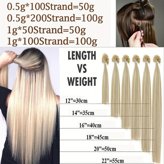 50 Strands/ 50 Gram Keratin Fushion Human Hair Extensions 100% Real Hair U tip Extensions Keratin U Tip Hair Extensions Nail Tips 40.64cm-60.96cm Pre Bonded U Tip Hair Extensions Human Hair