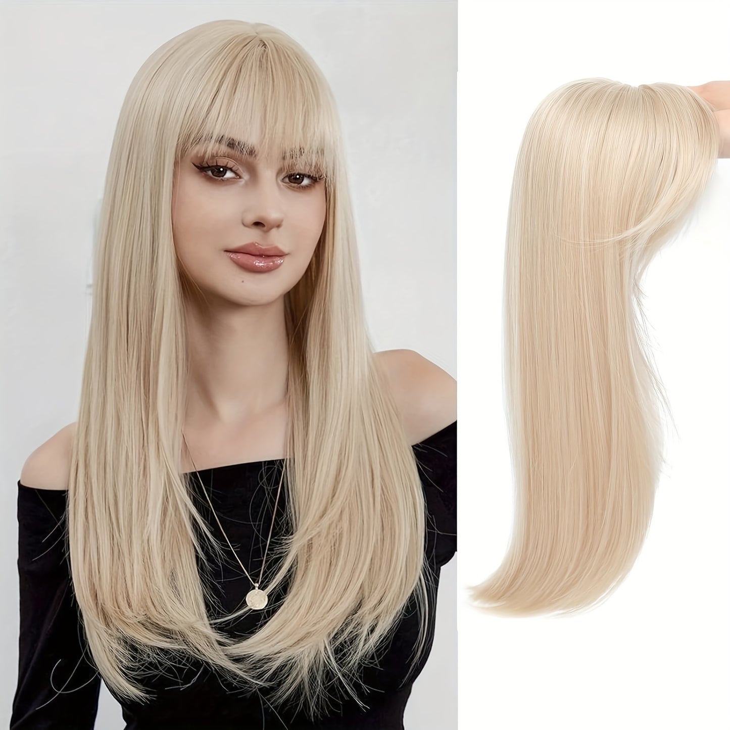 Clip in Bangs Bangs with Hair, 360° Cover Clip in Bangs Hair Clip in Hair Extensions, Blonde with Dark Root Hair Bangs for Women French Bangs with Hairpieces Clip in Bangs for Daily Wear