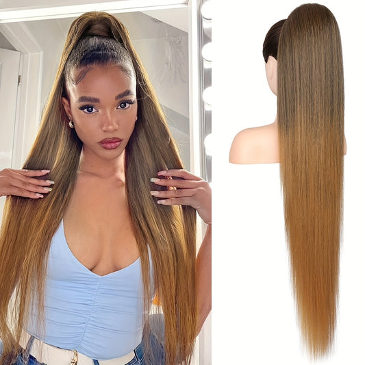 36 Inch Long Synthetic Hair Straight Drawstring Ponytail - Natural Soft Clip for All Hair Types - Fake Ponytails for Women