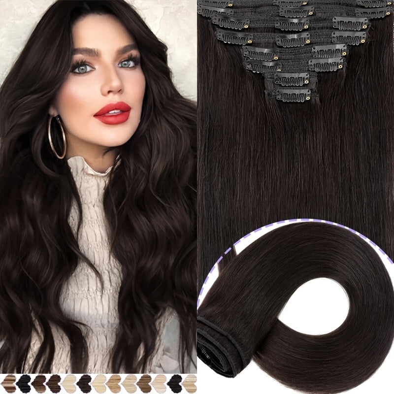 [Natural Look Hair Extension] 8pcs 18clips In Hair Extension Double Weft Straight Smooth Long Hairpiece | 16-22inch Natural Look, Multiple Colors, Perfect for Daily Wear & Special Occasions, Versatile for All Light Beige & Face Types
