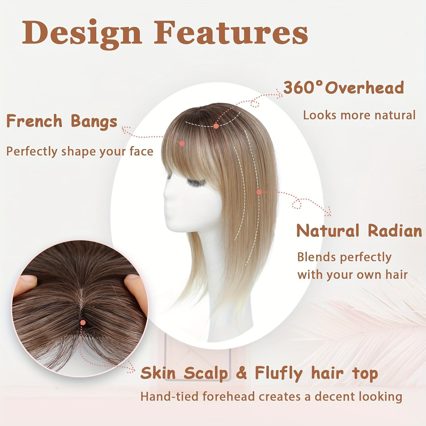 Clip in Bangs Bangs with Hair, 360° Cover Clip in Bangs Hair Clip in Hair Extensions, Blonde with Dark Root Hair Bangs for Women French Bangs with Hairpieces Clip in Bangs for Daily Wear