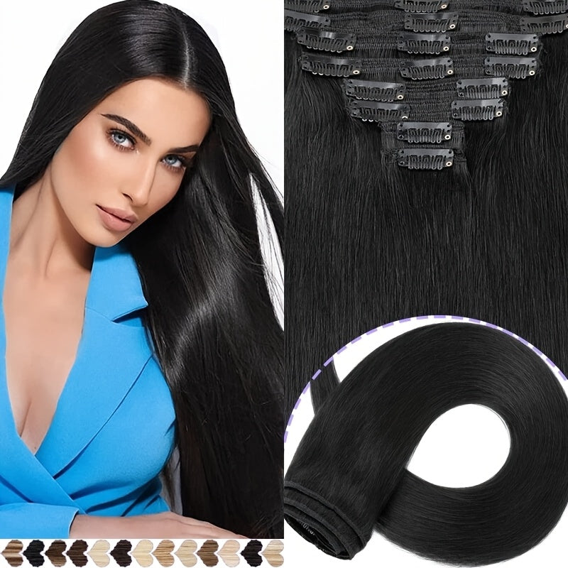 [8pcs 18clips Hair Extensions] 8pcs 18clips Double Weft Hair Extensions - Straight Smooth Long Hairpiece (16-22inch) | Natural Look, Multiple Colors | Perfect for Daily Wear & Special Occasions, Versatile for All Face Types, Light Beige