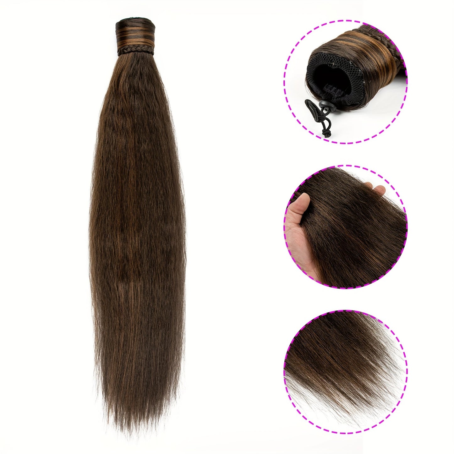 Straight Synthetic Hairpiece - Elegant Brown Ponytail Extension for All Hair Types, Perfect for Halloween & Autumn